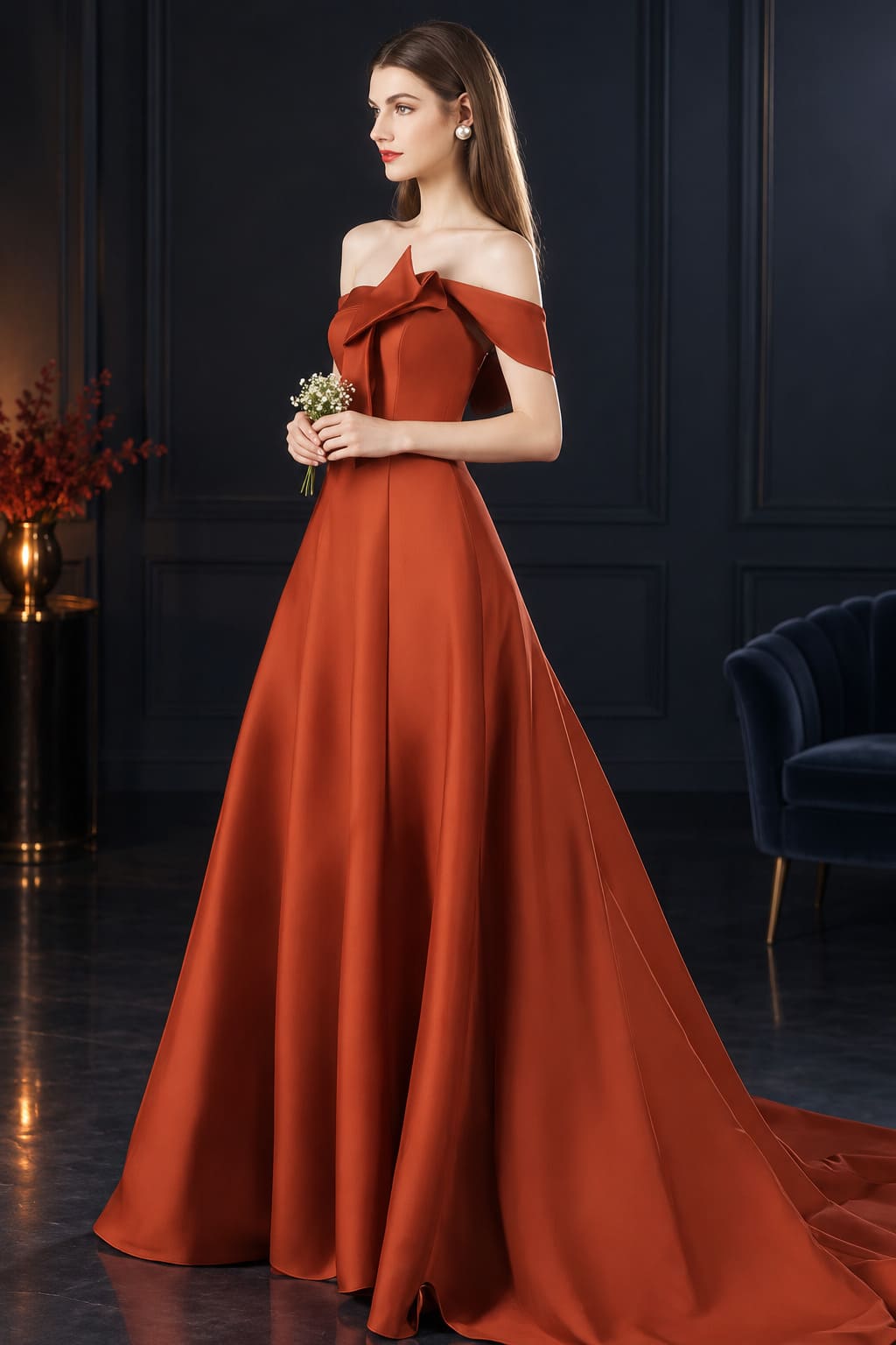 Robe Longue Satin Terracotta - Carmina