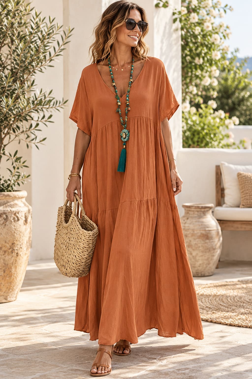 Robe Longue Terracotta Bohème - Dahlia
