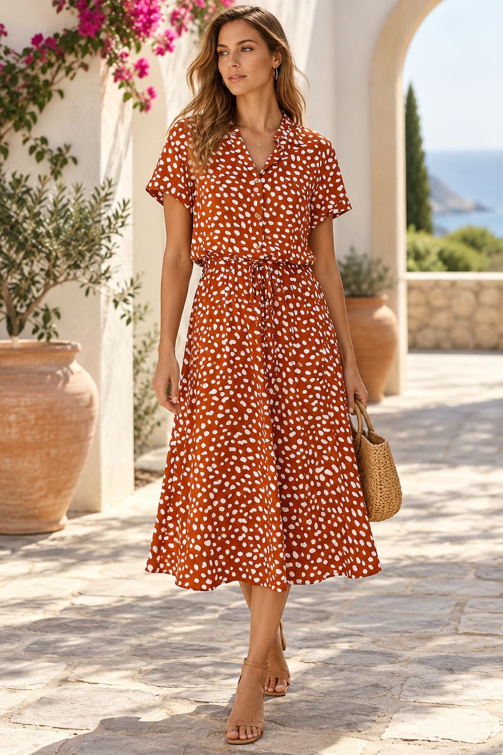 Robe Terracotta à Pois Blanc - Soraya