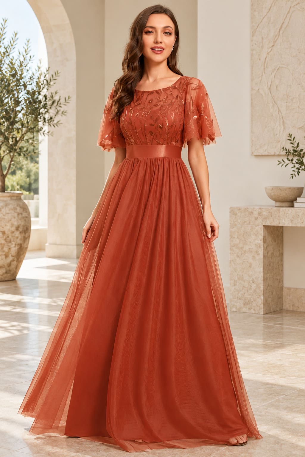 Robe de Soirée Élégante Terracotta